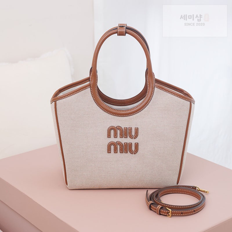 Miu Miu 미우미우 아이비 캔버스 백 베이지 5BA284 캔버스 Bag 19번 이미지