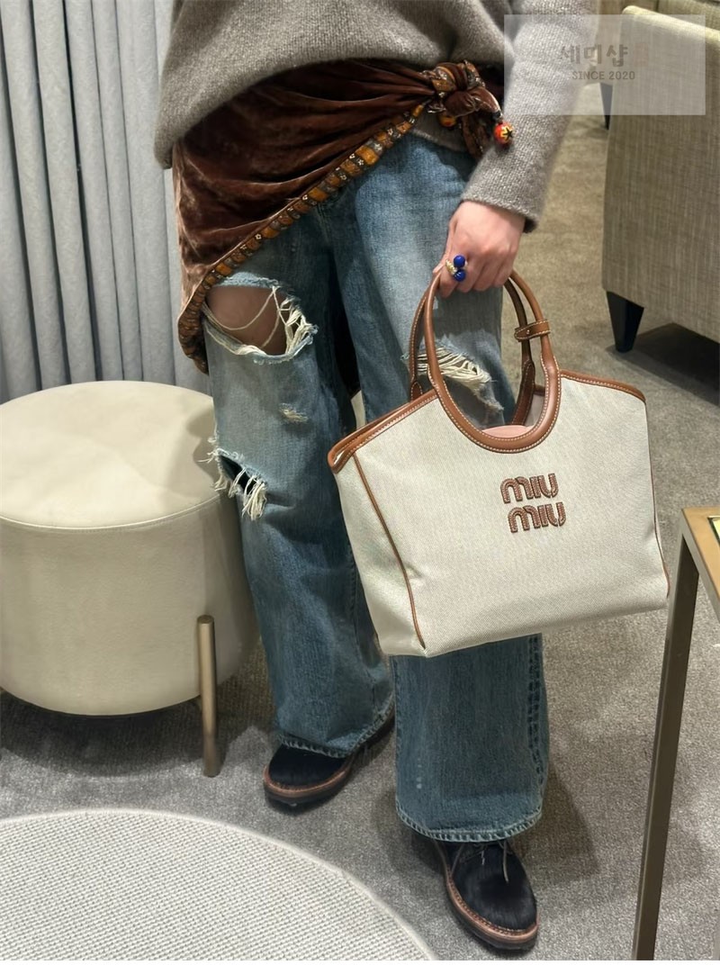 Miu Miu 미우미우 아이비 캔버스 백 베이지 5BA284 캔버스 Bag 21번 이미지