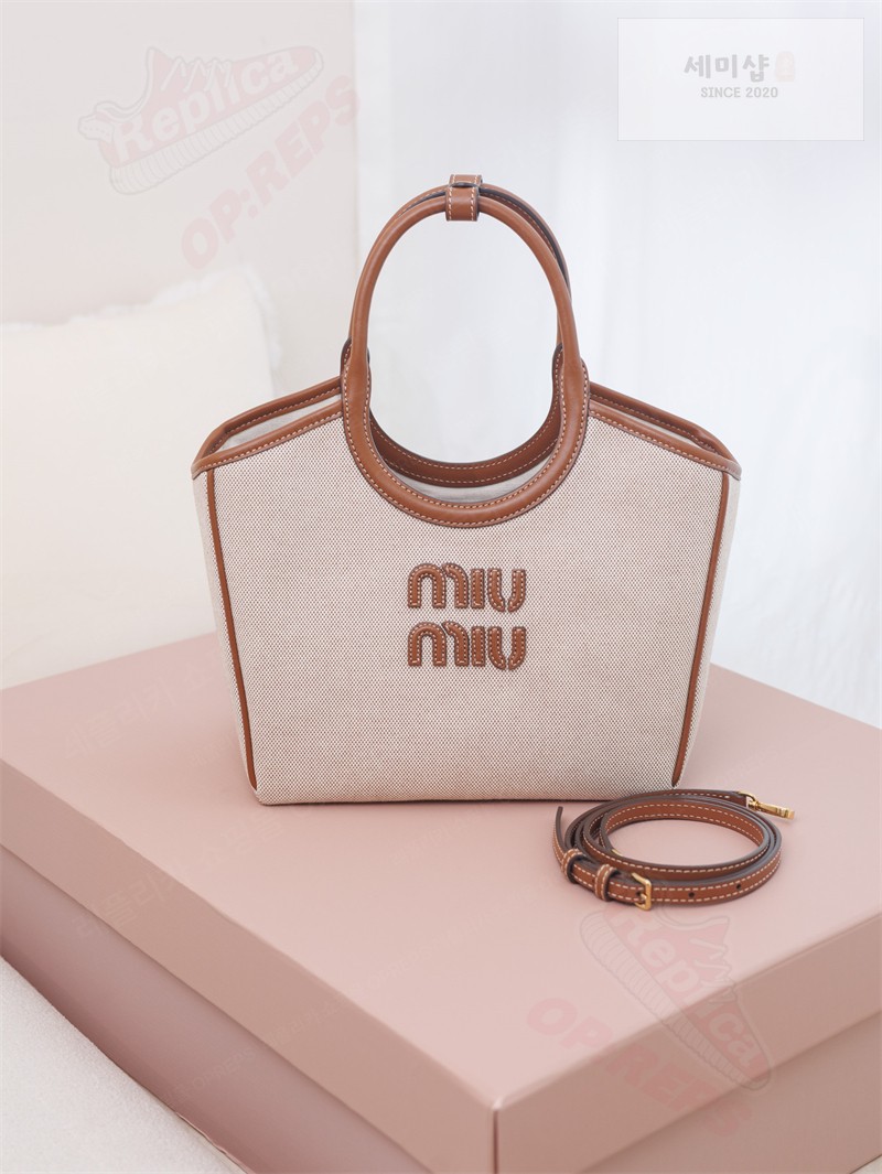 Miu Miu 미우미우 아이비 캔버스 백 베이지 5BA284 캔버스 Bag 14번 이미지