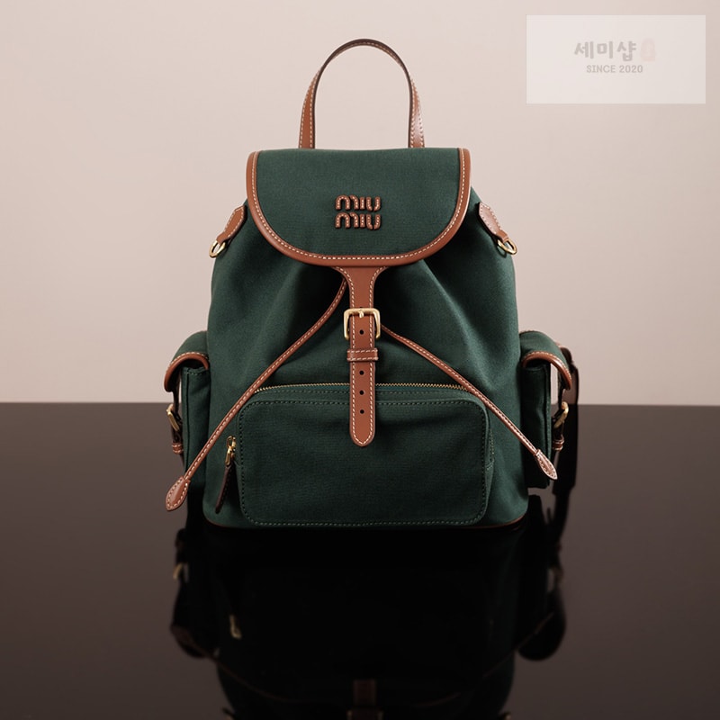 미우미우 미우미우 캔버스 가죽 백팩 라지 5BZ042 Bag 3번 이미지
