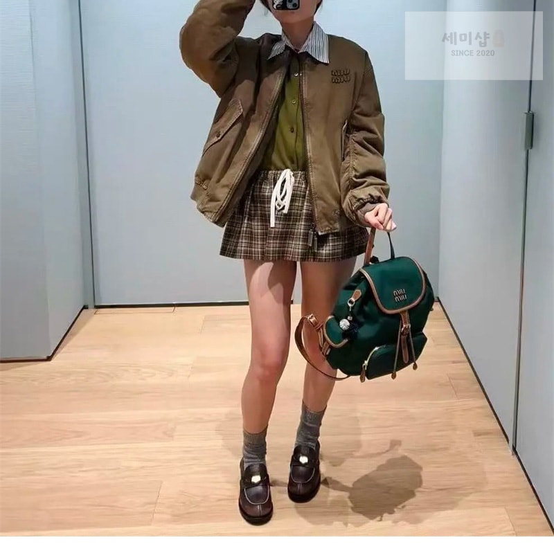 미우미우 미우미우 캔버스 가죽 백팩 라지 5BZ042 Bag 7번 이미지