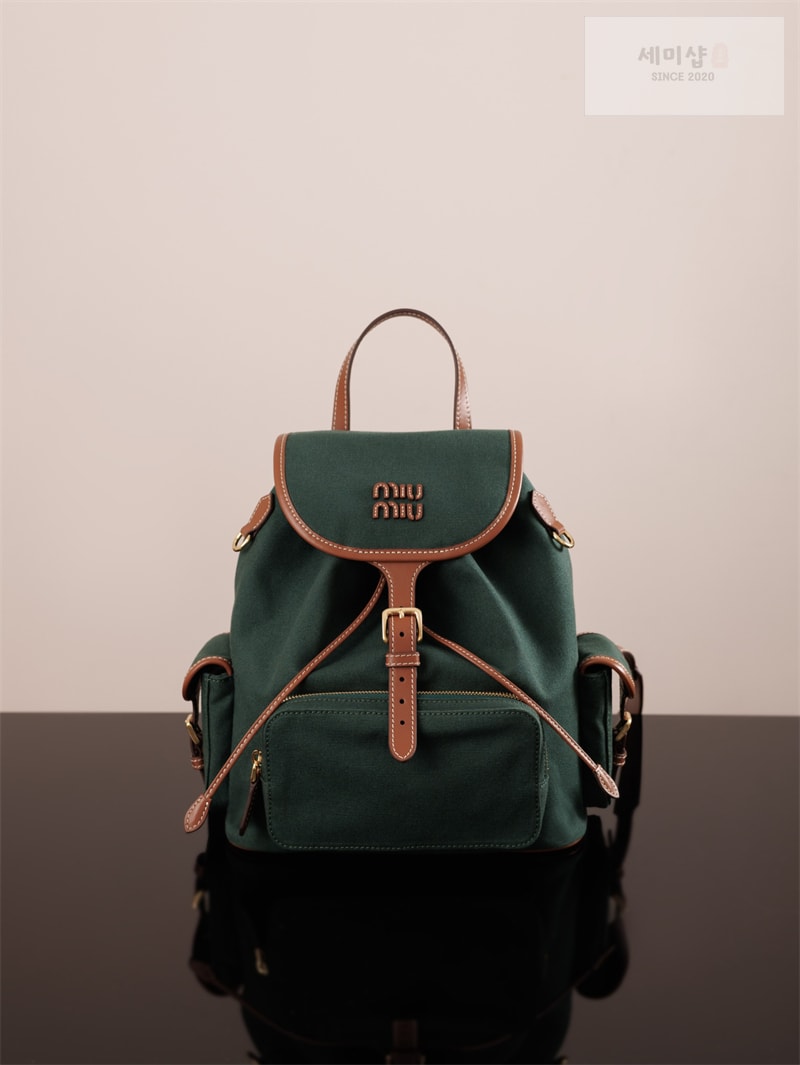 미우미우 미우미우 캔버스 가죽 백팩 라지 5BZ042 Bag 12번 이미지