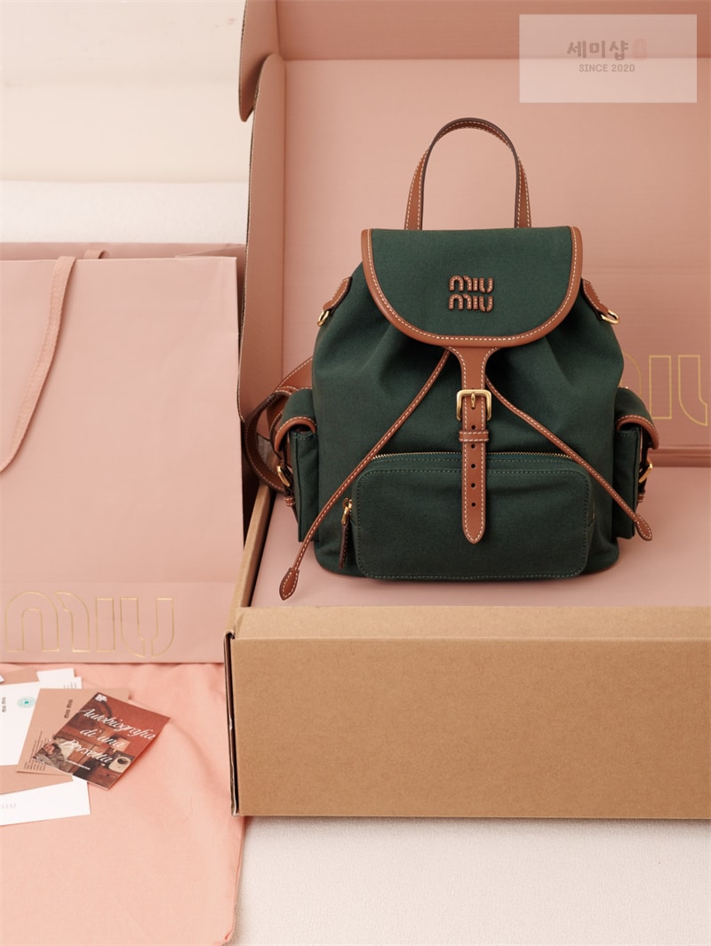 미우미우 미우미우 캔버스 가죽 백팩 라지 5BZ042 Bag 25번 이미지