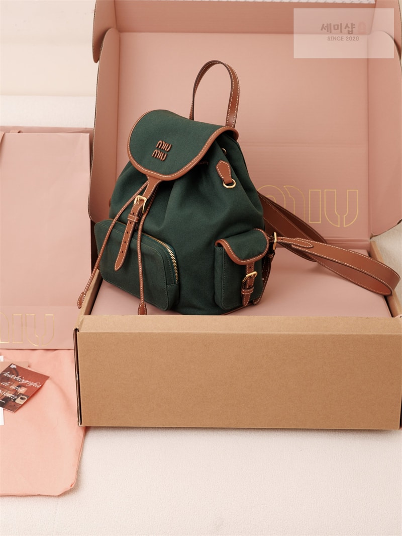 미우미우 미우미우 캔버스 가죽 백팩 라지 5BZ042 Bag 16번 이미지
