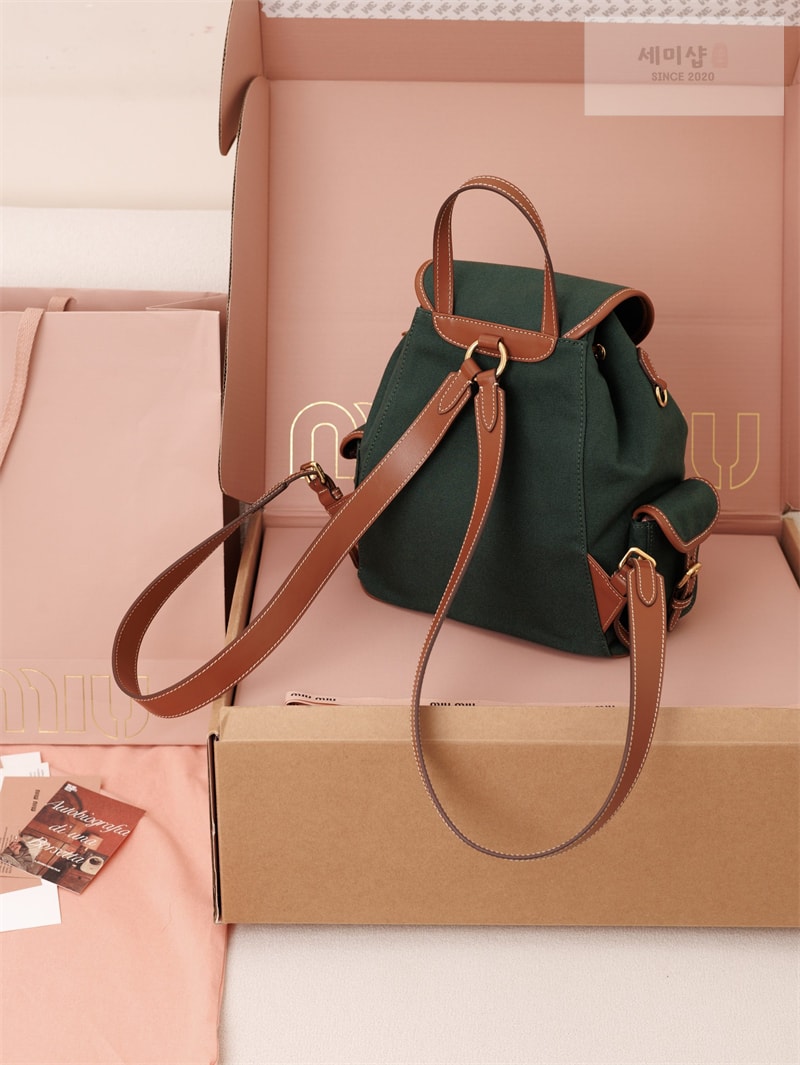 미우미우 미우미우 캔버스 가죽 백팩 라지 5BZ042 Bag 23번 이미지