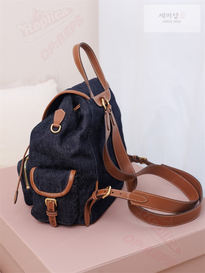 Miu Miu 미우미우 캔버스 가죽 백팩 5BZ042 콘 플라워 / 블루 브랜디 Bag 3번 이미지