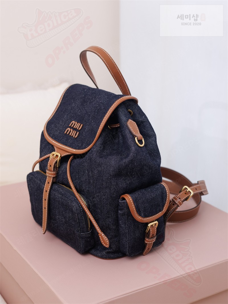 Miu Miu 미우미우 캔버스 가죽 백팩 5BZ042 콘 플라워 / 블루 브랜디 Bag 4번 이미지