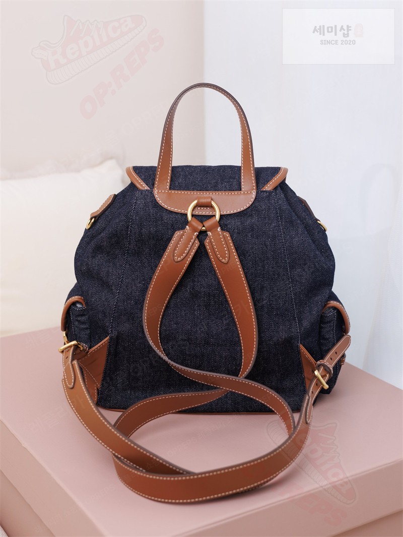Miu Miu 미우미우 캔버스 가죽 백팩 5BZ042 콘 플라워 / 블루 브랜디 Bag 5번 이미지