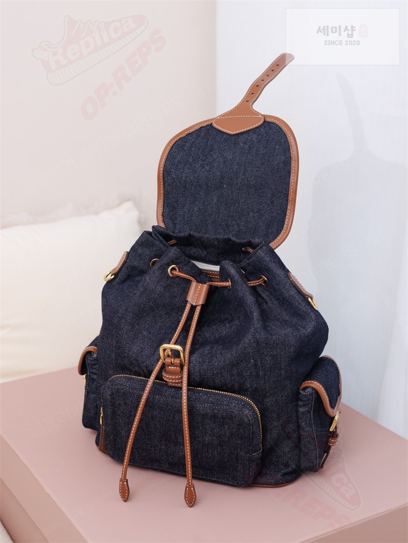 Miu Miu 미우미우 캔버스 가죽 백팩 5BZ042 콘 플라워 / 블루 브랜디 Bag 7번 이미지