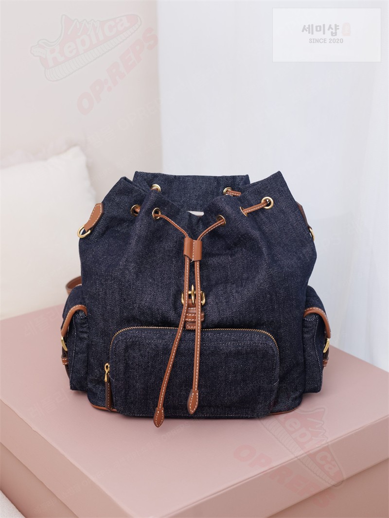 Miu Miu 미우미우 캔버스 가죽 백팩 5BZ042 콘 플라워 / 블루 브랜디 Bag 8번 이미지