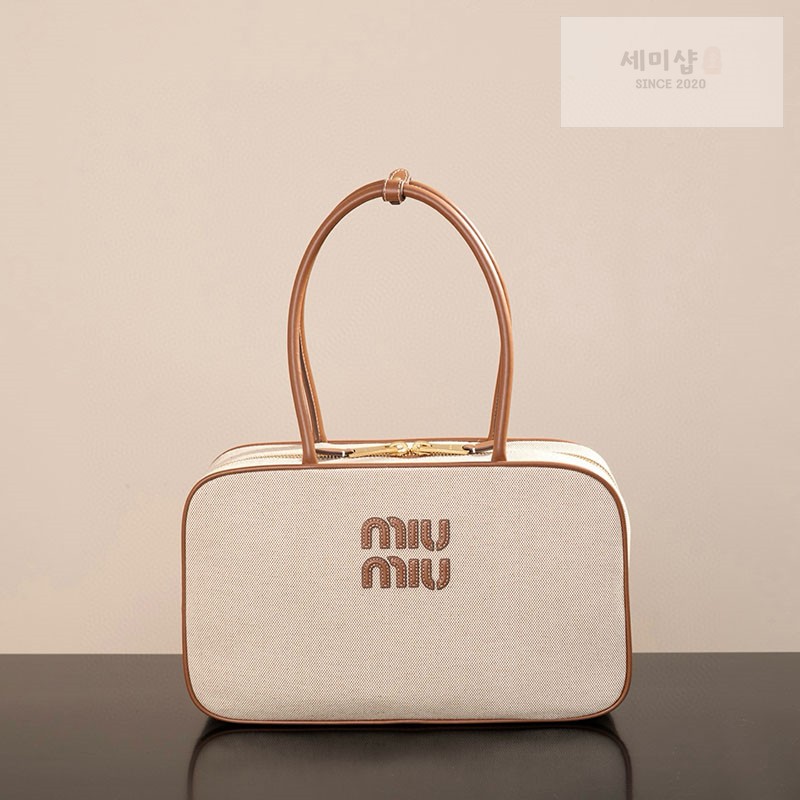 Miu Miu 미우미우 캔버스 레더 보 백 5BB163 캔버스 Bag 1번 이미지