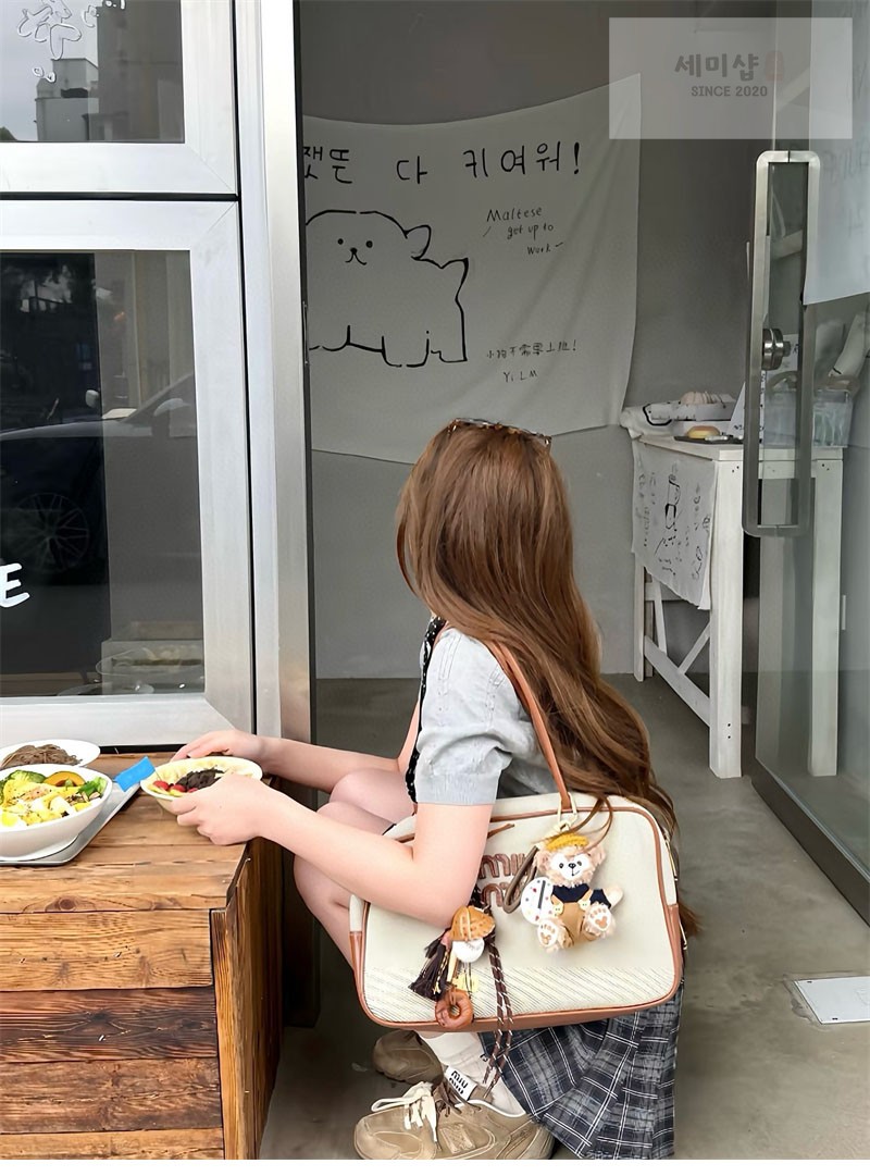 Miu Miu 미우미우 캔버스 레더 보 백 5BB163 캔버스 Bag 2번 이미지