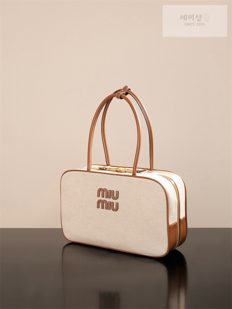 Miu Miu 미우미우 캔버스 레더 보 백 5BB163 캔버스 Bag 5번 이미지