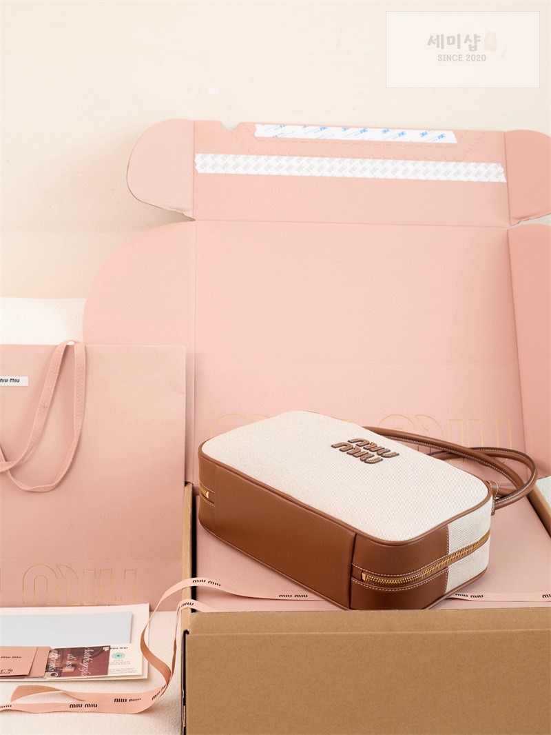 Miu Miu 미우미우 캔버스 레더 보 백 5BB163 캔버스 Bag 28번 이미지