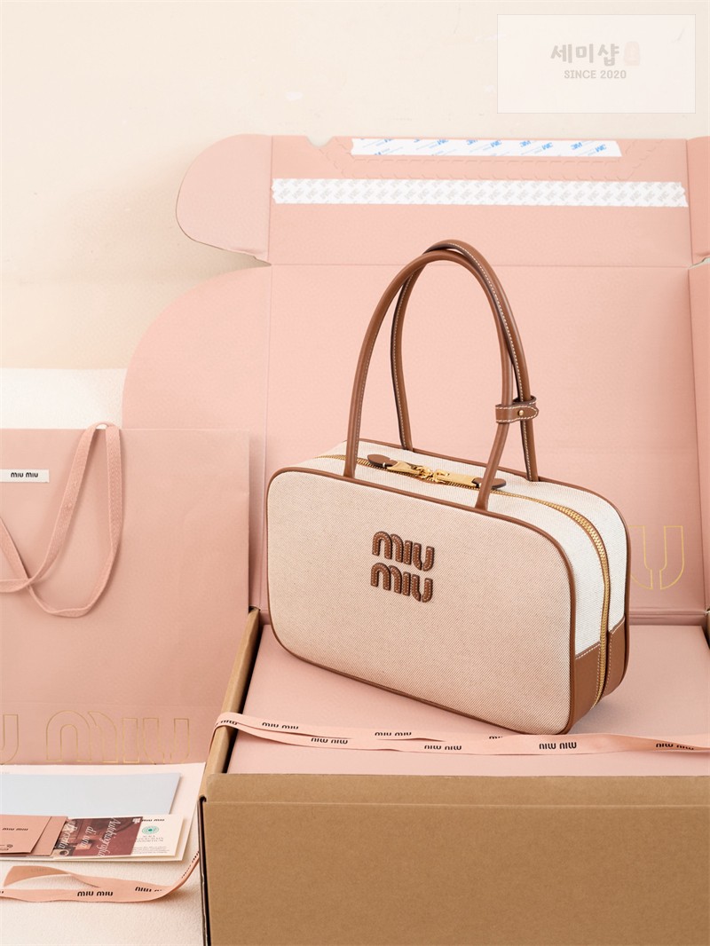 Miu Miu 미우미우 캔버스 레더 보 백 5BB163 캔버스 Bag 29번 이미지