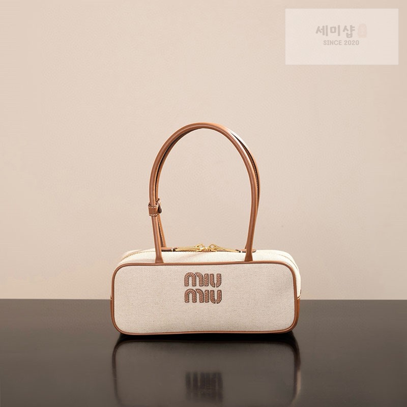 Miu Miu 미우미우 캔버스 레더 스몰 보 백 5BB173 캔버스 Bag 4번 이미지