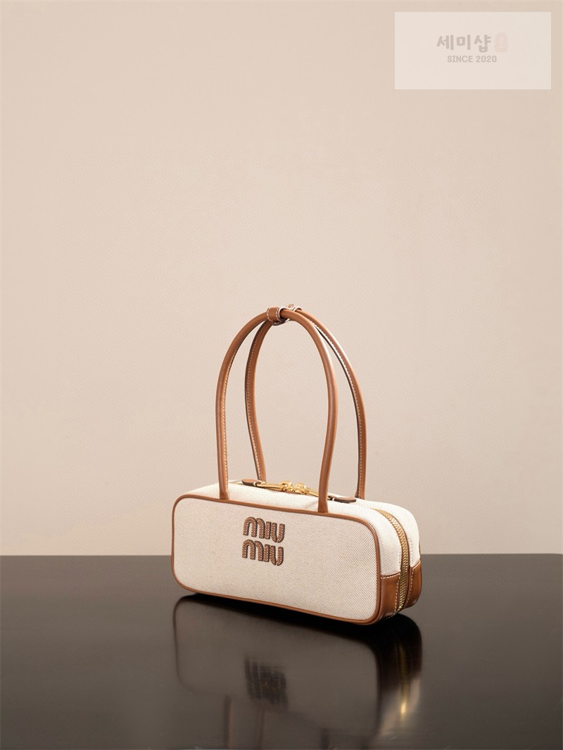 Miu Miu 미우미우 캔버스 레더 스몰 보 백 5BB173 캔버스 Bag 1번 이미지