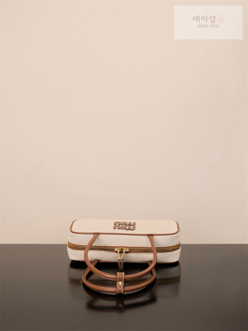 Miu Miu 미우미우 캔버스 레더 스몰 보 백 5BB173 캔버스 Bag 10번 이미지