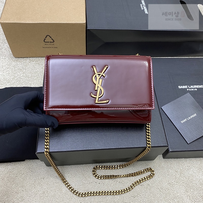Saint Laurent 생로랑 케이트 스몰 페이턴트 숄더백 버건디 377629 Bag 5번 이미지