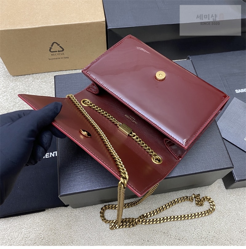 Saint Laurent 생로랑 케이트 스몰 페이턴트 숄더백 버건디 377629 Bag 4번 이미지