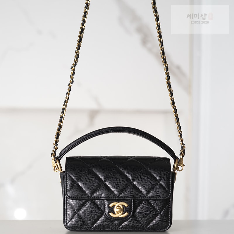 C H A N E L 샤넬 탑핸들 플랩백 Haas 가죽 블랙 Bag 12번 이미지