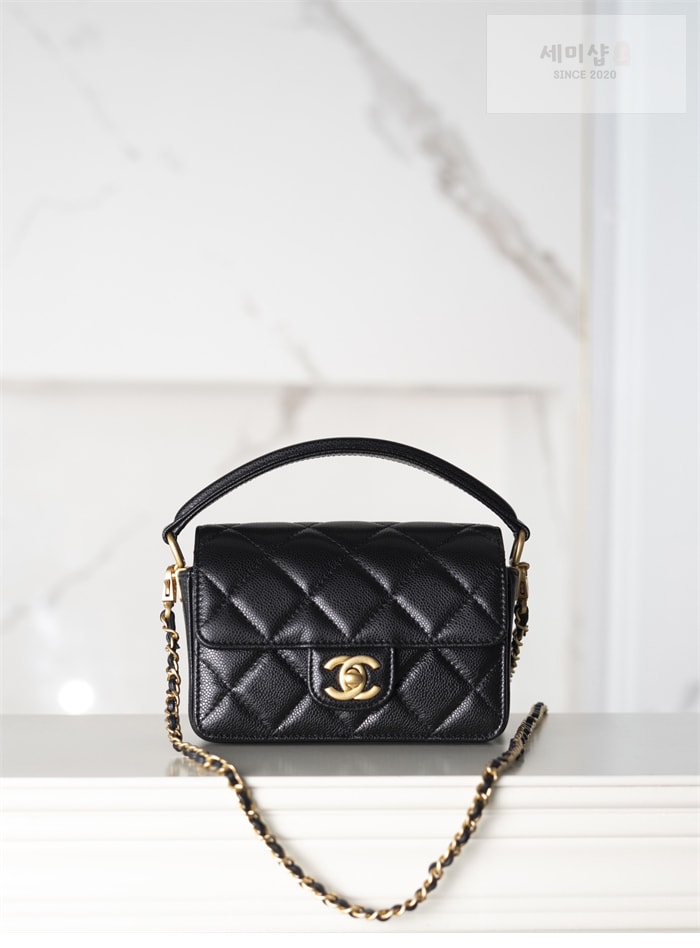 C H A N E L 샤넬 탑핸들 플랩백 Haas 가죽 블랙 Bag 4번 이미지