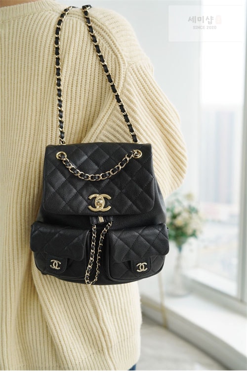 C H A N E L 샤넬 23P HAAS 더블 포켓 듀마 백백 블랙 블랙 Bag 9번 이미지