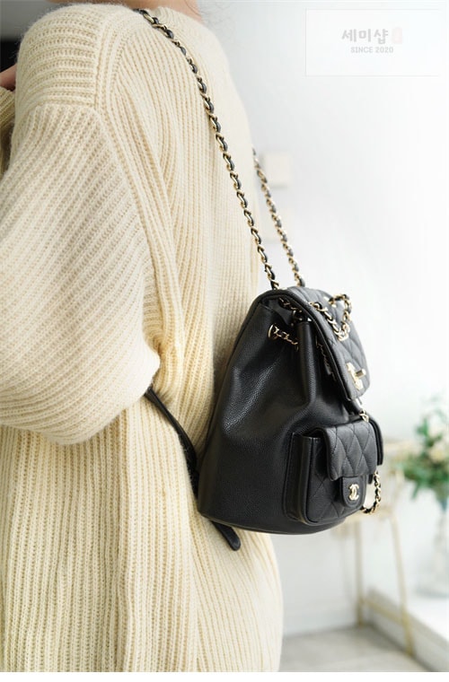 C H A N E L 샤넬 23P HAAS 더블 포켓 듀마 백백 블랙 블랙 Bag 2번 이미지