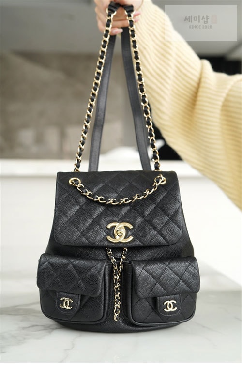 C H A N E L 샤넬 23P HAAS 더블 포켓 듀마 백백 블랙 블랙 Bag 4번 이미지