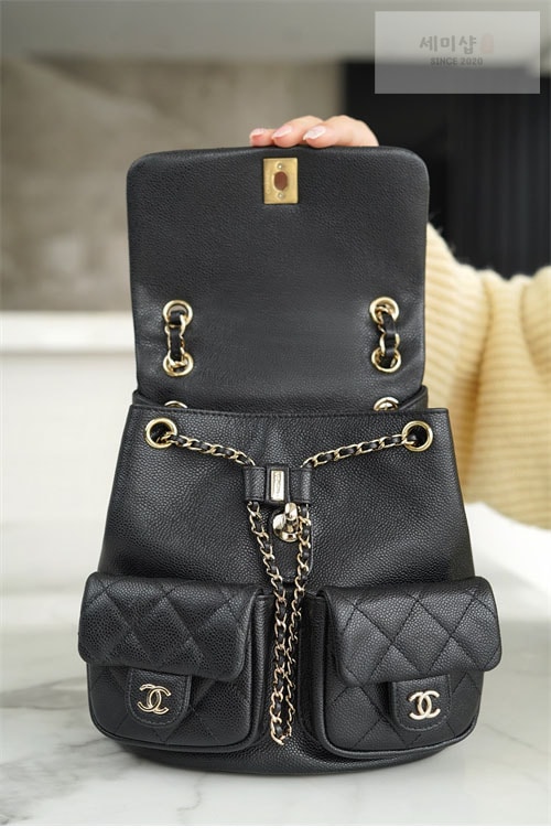 C H A N E L 샤넬 23P HAAS 더블 포켓 듀마 백백 블랙 블랙 Bag 11번 이미지