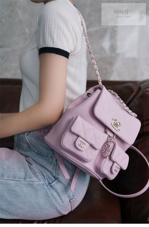 C H A N E L 샤넬 23P HAAS 더블 포켓 듀마 백백 핑크 파우더핑크 Bag 4번 이미지