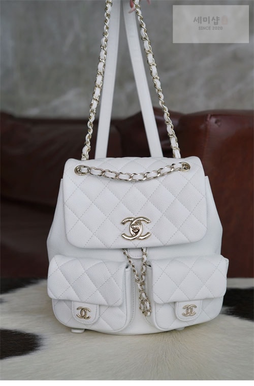 C H A N E L 샤넬 24A HAAS 더블 포켓 듀마 백백 화이트 화이트 Bag 4번 이미지
