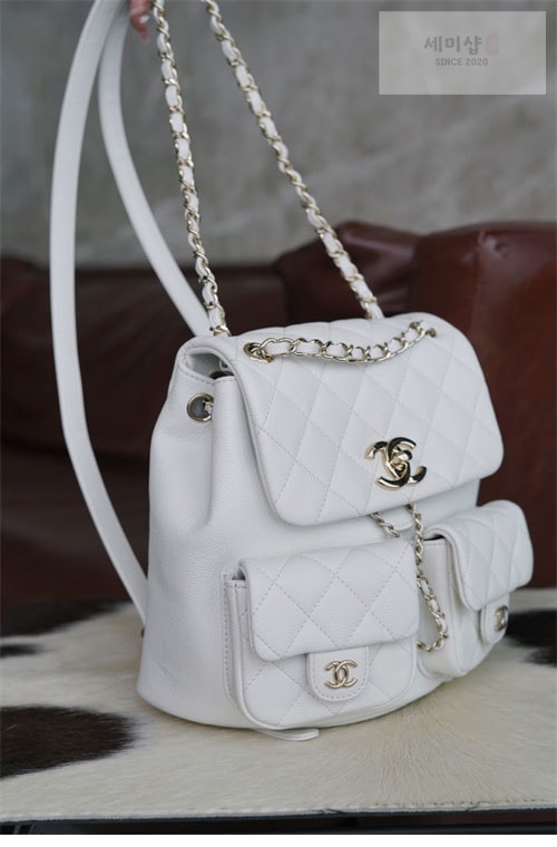 C H A N E L 샤넬 24A HAAS 더블 포켓 듀마 백백 화이트 화이트 Bag 10번 이미지