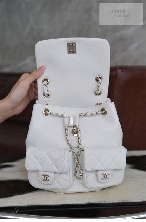 C H A N E L 샤넬 24A HAAS 더블 포켓 듀마 백백 화이트 화이트 Bag 19번 이미지