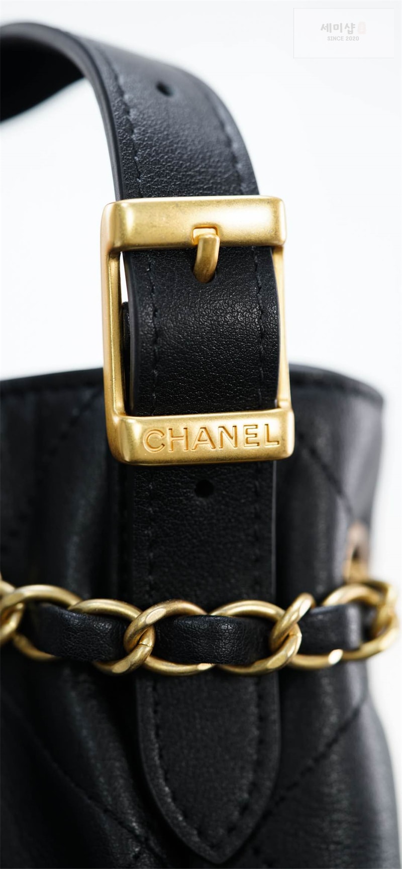 C H A N E L 샤넬 25A 카프스킨 골드메탈 쇼핑백 블랙 Bag 14번 이미지