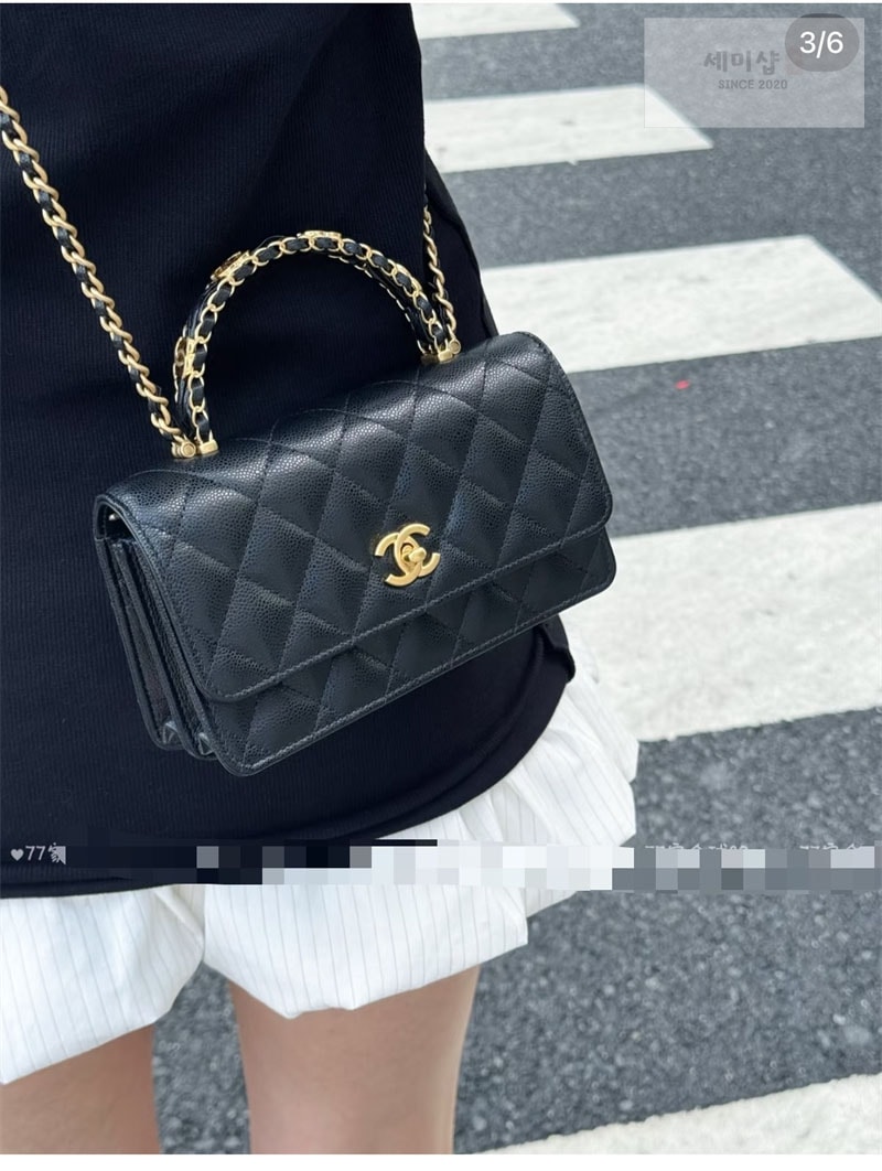 C H A N E L 샤넬 25B 클래식 탑핸들 체인백 캐비어 골드메탈 블랙 블랙 Bag 9번 이미지