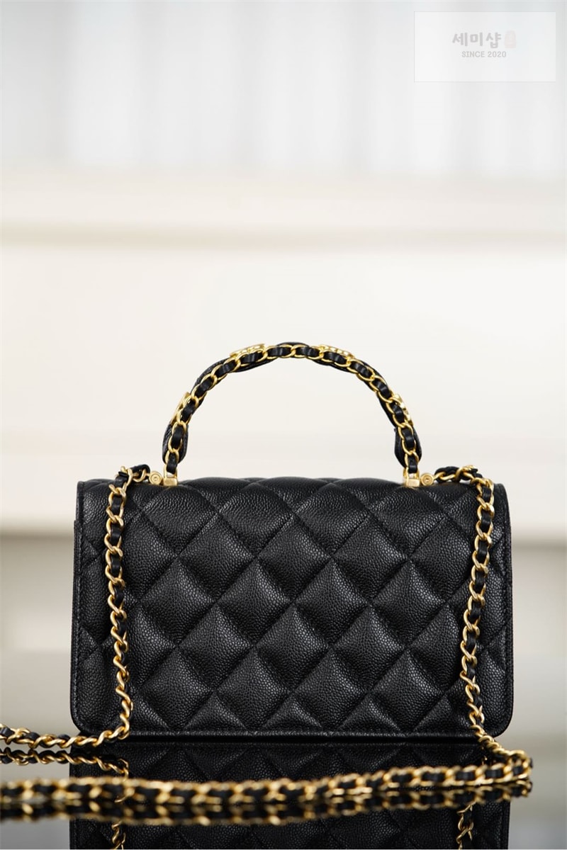 C H A N E L 샤넬 25B 클래식 탑핸들 체인백 캐비어 골드메탈 블랙 블랙 Bag 5번 이미지