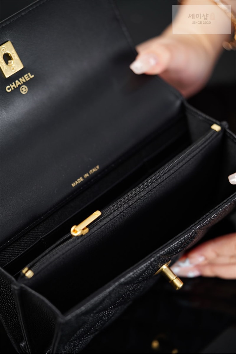 C H A N E L 샤넬 25B 클래식 탑핸들 체인백 캐비어 골드메탈 블랙 블랙 Bag 19번 이미지