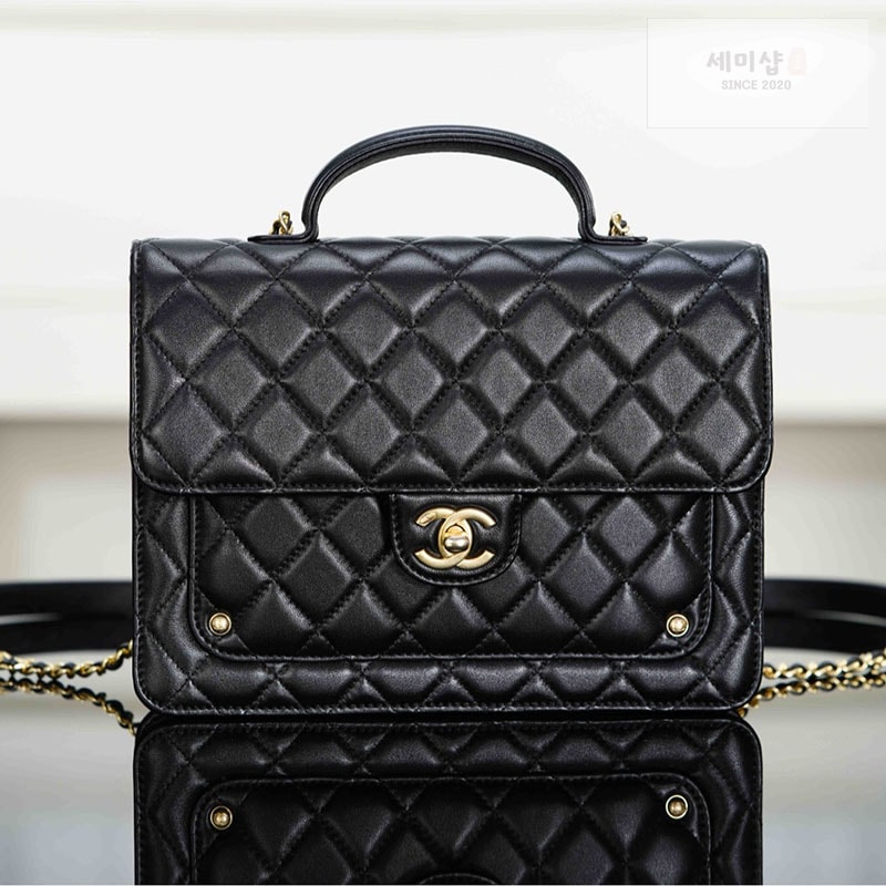 C H A N E L 샤넬 25B 탑핸들 체인 메신저 백팩 블랙 Bag 13번 이미지