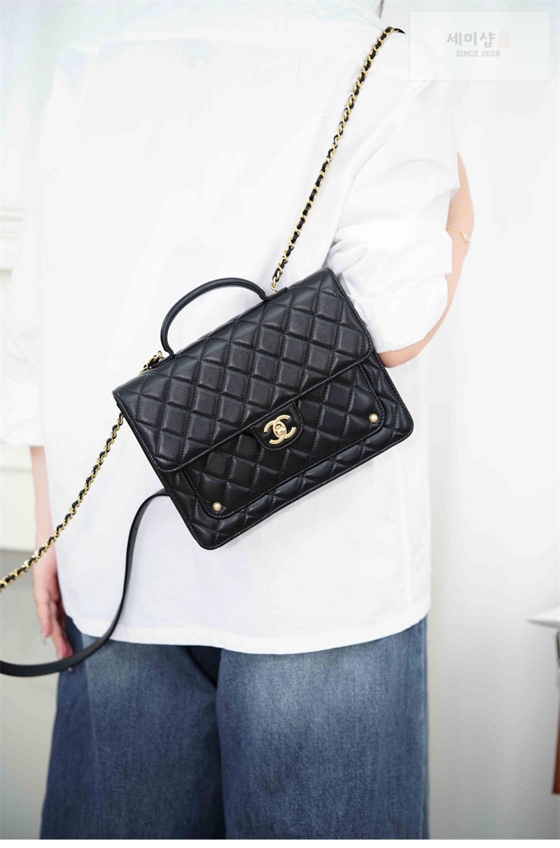 C H A N E L 샤넬 25B 탑핸들 체인 메신저 백팩 블랙 Bag 2번 이미지