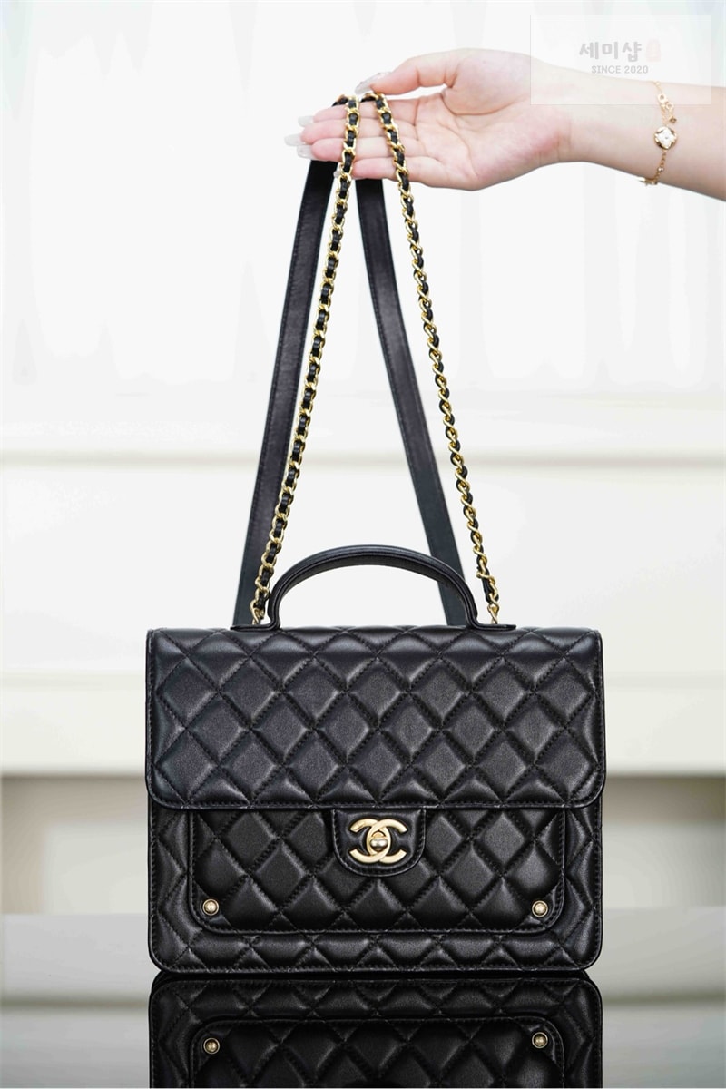 C H A N E L 샤넬 25B 탑핸들 체인 메신저 백팩 블랙 Bag 1번 이미지