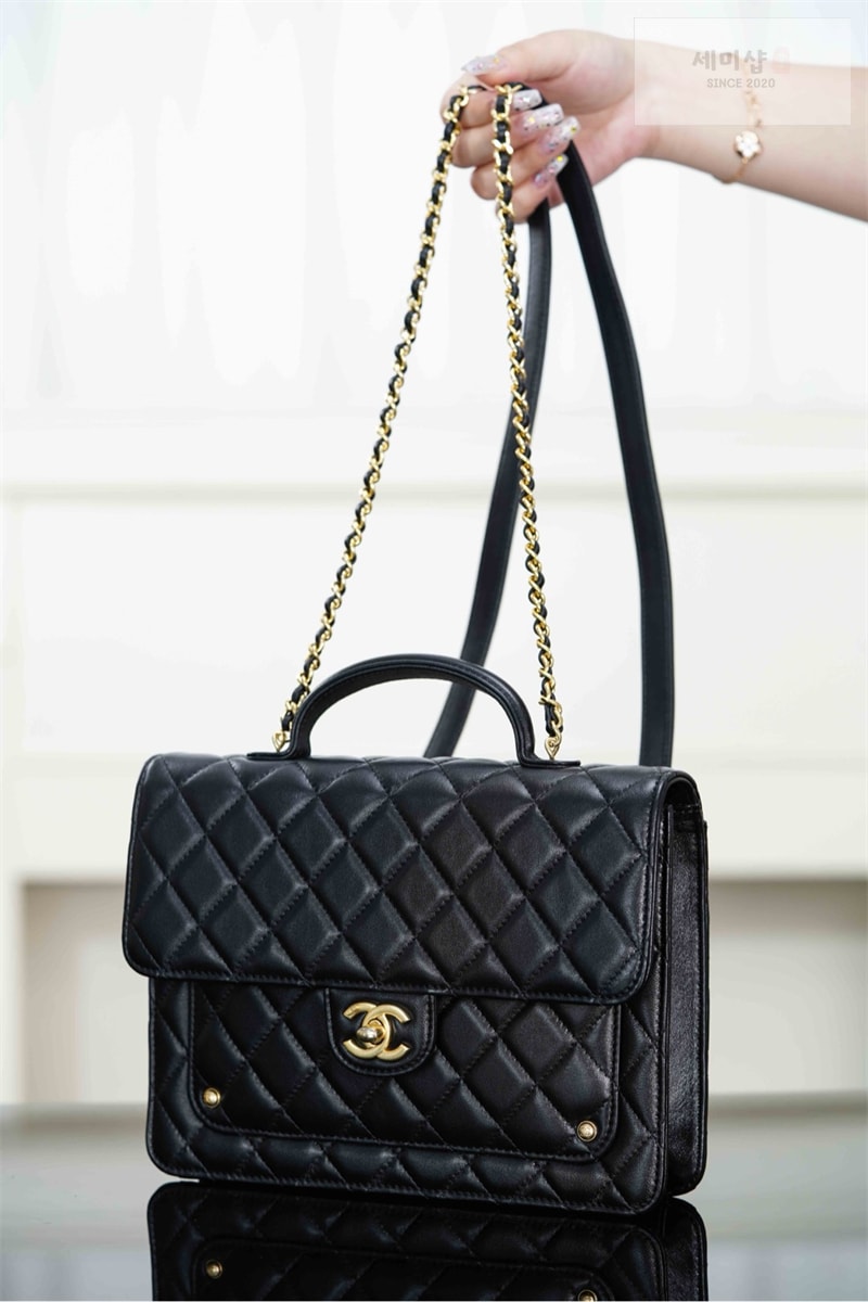 C H A N E L 샤넬 25B 탑핸들 체인 메신저 백팩 블랙 Bag 14번 이미지