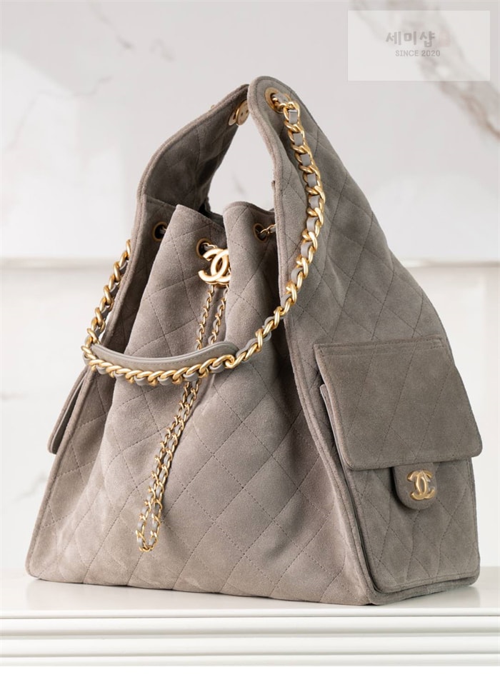 C H A N E L 샤넬 25C 스웨이드 호보 버킷백 라지 다크그레이 Bag 4번 이미지