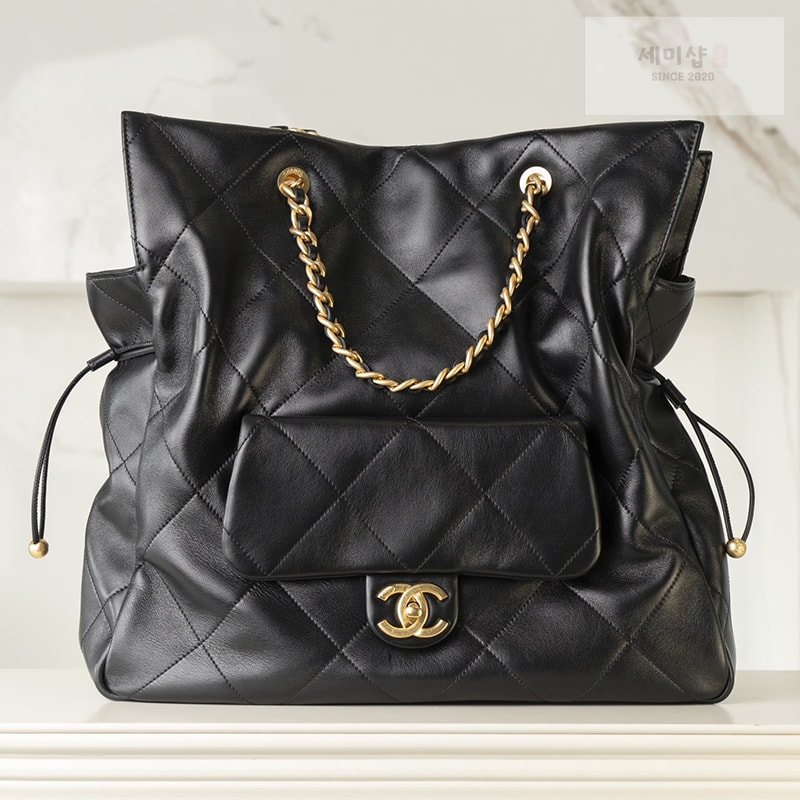 C H A N E L 샤넬 25c 골드메탈 원포켓 쇼핑 백 블랙 Bag 2번 이미지