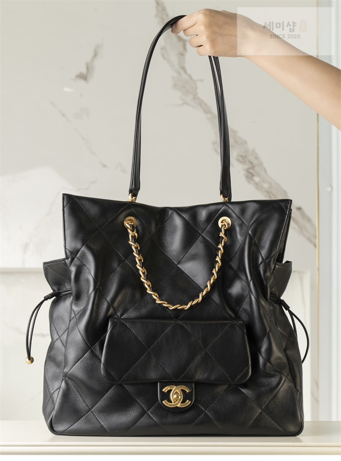 C H A N E L 샤넬 25c 골드메탈 원포켓 쇼핑 백 블랙 Bag 13번 이미지