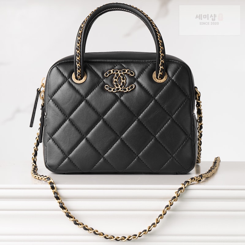 C H A N E L 샤넬 25c 골드 메탈 탑핸들 볼링백 블랙 Bag 5번 이미지