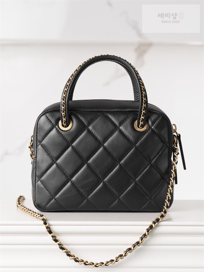 C H A N E L 샤넬 25c 골드 메탈 탑핸들 볼링백 블랙 Bag 6번 이미지