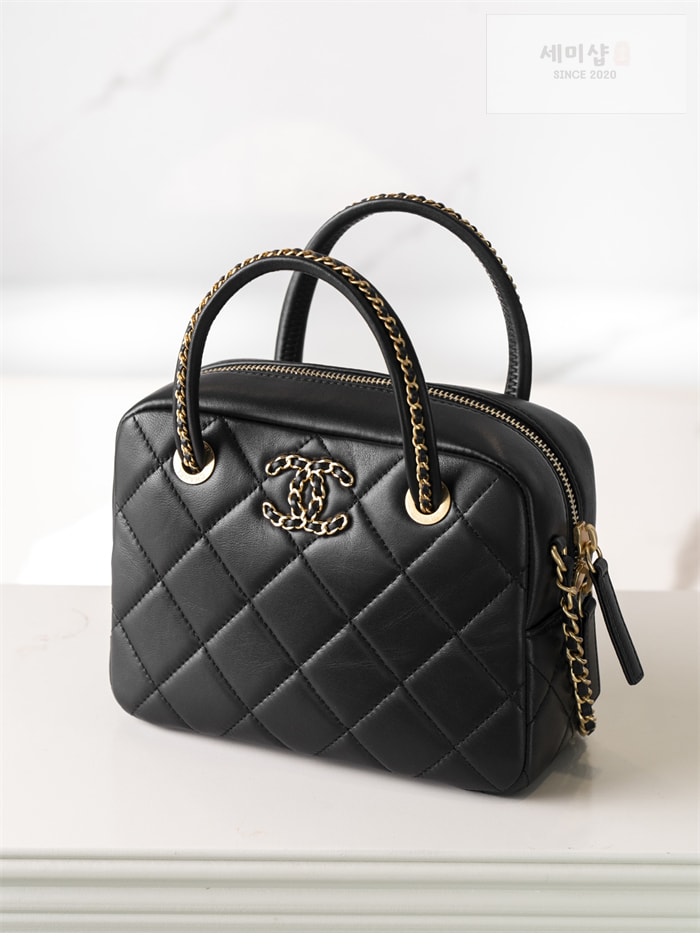 C H A N E L 샤넬 25c 골드 메탈 탑핸들 볼링백 블랙 Bag 12번 이미지