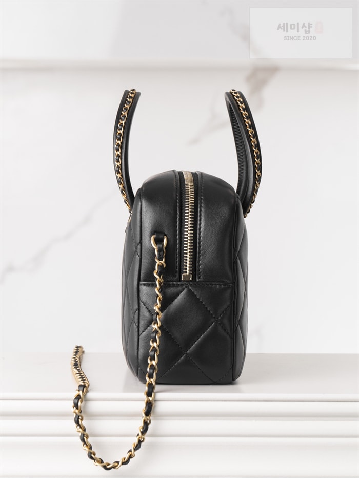 C H A N E L 샤넬 25c 골드 메탈 탑핸들 볼링백 블랙 Bag 17번 이미지