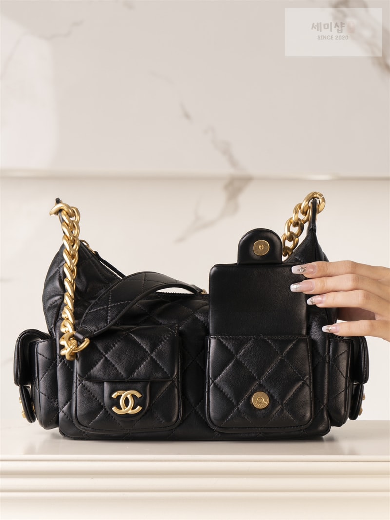 C H A N E L 샤넬 25c 크루즈 호보 백 스몰 골드메탈 블랙 블랙 Bag 12번 이미지